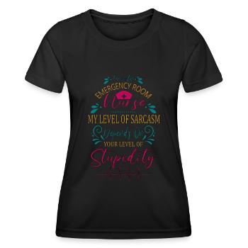 Lustige Notaufnahme Krankenschwester Mein Niveau des Sarkasmus Lustige Krankenschwester - Frauen Funktions-T-Shirt - Schwarz - Vorne - AI Model Female 172 light (172cm)
