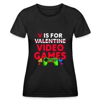 V ist für Videospiele lustiger Valentinstag Gamer - Frauen Funktions-T-Shirt - Schwarz - Vorne - AI Model Female 172 light (172cm)