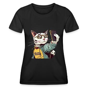 Comic Katze Selfie - Frauen Funktions-T-Shirt - Schwarz - Vorne - AI Model Female 172 light (172cm)