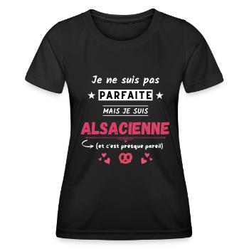 Je ne suis pas parfaite mais je suis Alsacienne - T-shirt sport Femme - noir - Devant - AI Model Female 172 light (172cm)