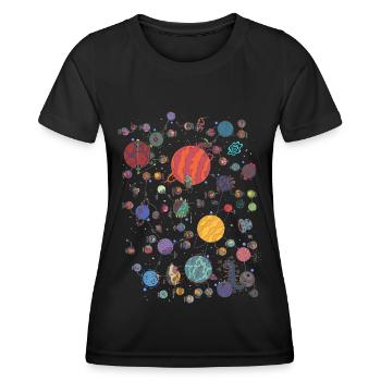 Space Planet Galaxie Grafik - Frauen Funktions-T-Shirt - Schwarz - Vorne - AI Model Female 172 light (172cm)