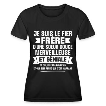 Je suis le fier frère d'une soeur douce gèniale - T-shirt sport Femme - noir - Devant - AI Model Female 172 light (172cm)