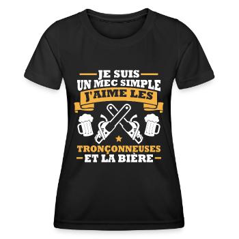 Un mec simple j aime les tronçonneuses et la bière - T-shirt sport Femme - noir - Devant - AI Model Female 172 light (172cm)