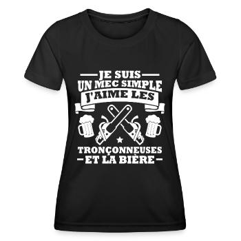 Un mec simple j aime les tronçonneuses et la bière - T-shirt sport Femme - noir - Devant - AI Model Female 172 light (172cm)