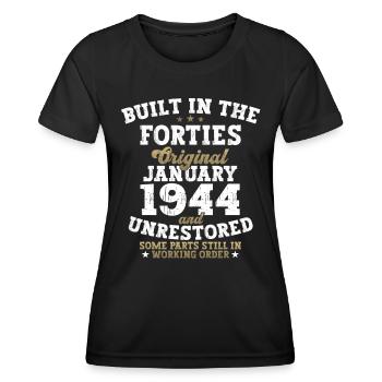 Né en 1944 Janvier 80e anniversaire Homme cadeau - T-shirt sport Femme - noir - Devant - AI Model Female 172 light (172cm)