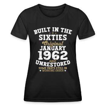 Born 1962 January 61st birthday Gift man - Women's Functional T-Shirt - black - Front - AI Model Female 172 light (172cm)