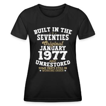 Born 1977 January 46th birthday Gift man - Women's Functional T-Shirt - black - Front - AI Model Female 172 light (172cm)