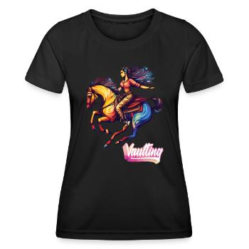 Voltige Saut Cheval Acrobatie Équitation - T-shirt sport Femme - noir - Devant - AI Model Female 172 light (172cm)