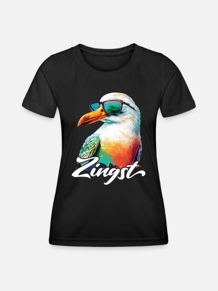 Zingst Urlaub coole bunte Möwe mit Sonnenbrille - Frauen Funktions-T-Shirt - Schwarz