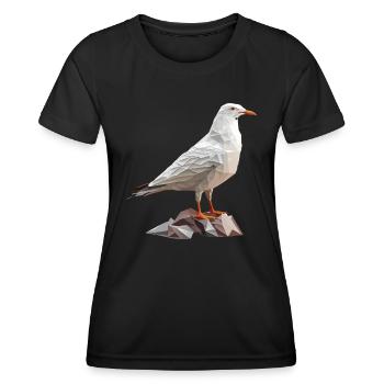 Polygon Möwe auf Felsen - Frauen Funktions-T-Shirt - Schwarz - Vorne - AI Model Female 172 light (172cm)