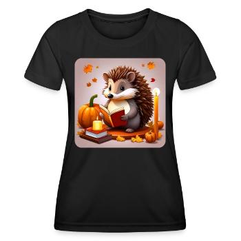 Cute hedgehog with pumpkin and candles - Women's Functional T-Shirt - black - Front - AI Model Female 172 light (172cm)