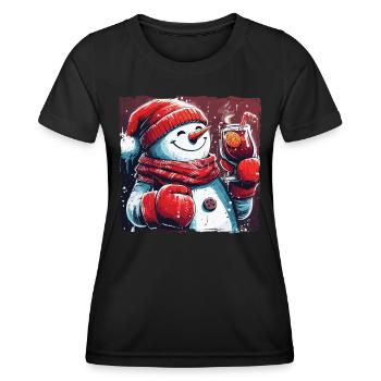 Snowman drinking mulled wine Christmas market - Women's Functional T-Shirt - black - Front - AI Model Female 172 light (172cm)