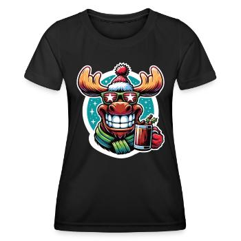 Elch Rentier Weihnachten Glühwein trinken - Frauen Funktions-T-Shirt - Schwarz - Vorne - AI Model Female 172 light (172cm)