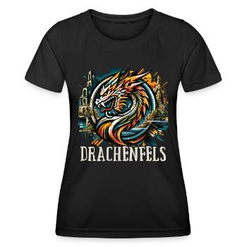 Drache Drachenkopf Logo Ruine Drachenfels - Frauen Funktions-T-Shirt - Schwarz - Vorne - AI Model Female 172 light (172cm)