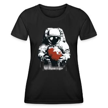 Un astronaute tient une planète martienne dans ses mains - T-shirt sport Femme - noir - Devant - AI Model Female 172 light (172cm)