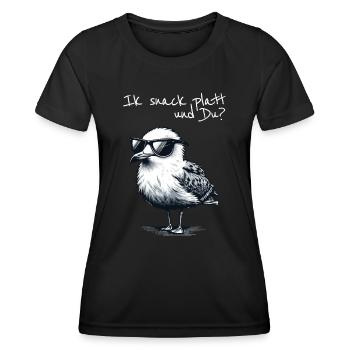 Ik snack platt und Du Coole Nord Möwe Spruch - Frauen Funktions-T-Shirt - Schwarz - Vorne - AI Model Female 172 light (172cm)