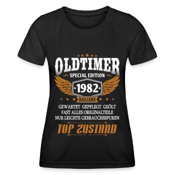 Oldtimer Baujahr 1982 geboren Geburtstag Spruch - Frauen Funktions-T-Shirt - Schwarz - Vorne - AI Model Female 172 light (172cm)