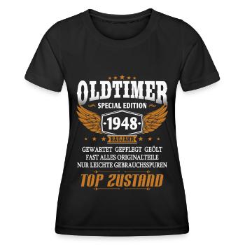 Oldtimer Baujahr 1948 geboren Geburtstag Spruch - Frauen Funktions-T-Shirt - Schwarz - Vorne - AI Model Female 172 light (172cm)