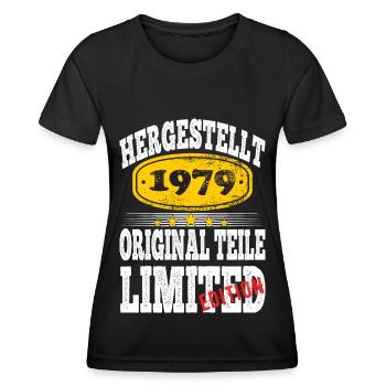 Hergestellt 1979 - Frauen Funktions-T-Shirt - Schwarz - Vorne - AI Model Female 172 light (172cm)