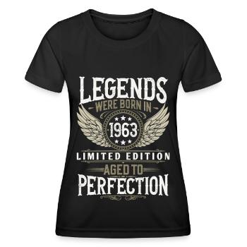 Jahrgang 1963 geboren Legenden Geburtstag Geschenk - Frauen Funktions-T-Shirt - Schwarz - Vorne - AI Model Female 172 light (172cm)