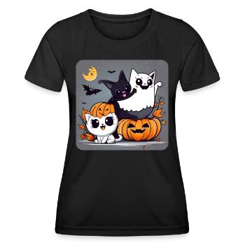 Trio fantôme Chat noir, chauve-souris et fantôme - T-shirt sport Femme - noir - Devant - AI Model Female 172 light (172cm)