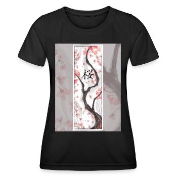 Sakura Sumi-e Kanji - T-shirt sport Femme - noir - Devant - AI Model Female 172 light (172cm)