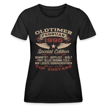 Oldtimer Februar Jahrgang 1995 Mann 28. Geburtstag - Frauen Funktions-T-Shirt - Schwarz - Vorne - AI Model Female 172 light (172cm)