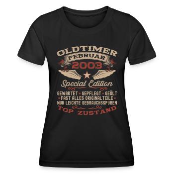 Oldtimer Februar Jahrgang 2003 Mann 20. Geburtstag - Frauen Funktions-T-Shirt - Schwarz - Vorne - AI Model Female 172 light (172cm)