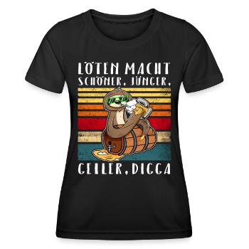Bier Löten Faultier Biertrinker Sprüche - Frauen Funktions-T-Shirt - Schwarz - Vorne - AI Model Female 172 light (172cm)