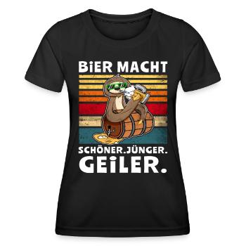 Bier Löten Faultier Biertrinker Sprüche - Frauen Funktions-T-Shirt - Schwarz - Vorne - AI Model Female 172 light (172cm)