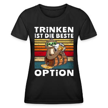 Bier Trinken Option Faultier Trinksprüche - Frauen Funktions-T-Shirt - Schwarz - Vorne - AI Model Female 172 light (172cm)