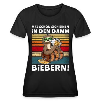Bier Damm Biebern Faultier Trinksprüche - Frauen Funktions-T-Shirt - Schwarz - Vorne - AI Model Female 172 light (172cm)