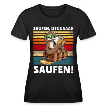 Löten Digga Faultier Bier Saufen - Frauen Funktions-T-Shirt - Schwarz - Vorne - AI Model Female 172 light (172cm)