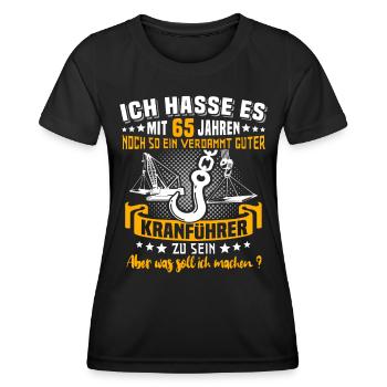Kranführer 65. Geburtstag 65 Jahre Kran - Frauen Funktions-T-Shirt - Schwarz - Vorne - AI Model Female 172 light (172cm)