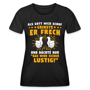 Lustig Sprüche Gott Grinste - Frauen Funktions-T-Shirt - Schwarz - Vorne - AI Model Female 172 light (172cm)