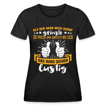 Lustig Sprüche Gott Grinste - Frauen Funktions-T-Shirt - Schwarz - Vorne - AI Model Female 172 light (172cm)