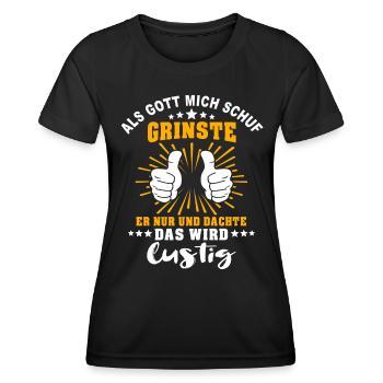 Ironische Sprüche Humor Gott Grinste - Frauen Funktions-T-Shirt - Schwarz - Vorne - AI Model Female 172 light (172cm)