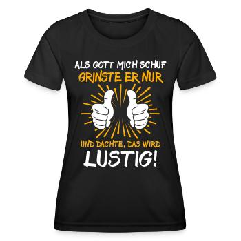 Ironische Sprüche Humor Gott Grinste - Frauen Funktions-T-Shirt - Schwarz - Vorne - AI Model Female 172 light (172cm)