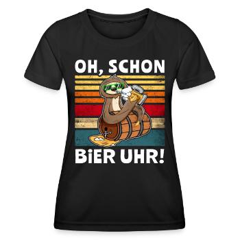 Faultier Bier Uhr Sprüche - Frauen Funktions-T-Shirt - Schwarz - Vorne - AI Model Female 172 light (172cm)