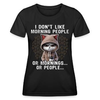 Morning People Coffee Cat - Frauen Funktions-T-Shirt - Schwarz - Vorne - AI Model Female 172 light (172cm)