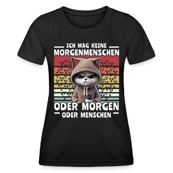 Katze Kaffee Morgenmenschen - Frauen Funktions-T-Shirt - Schwarz - Vorne - AI Model Female 172 light (172cm)