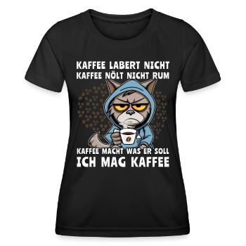Katze Kaffee Morgenmenschen - Frauen Funktions-T-Shirt - Schwarz - Vorne - AI Model Female 172 light (172cm)