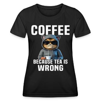 Kaffee Trinken Katze Tee - Frauen Funktions-T-Shirt - Schwarz - Vorne - AI Model Female 172 light (172cm)