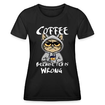 Kaffee Trinken Katze Tee - Frauen Funktions-T-Shirt - Schwarz - Vorne - AI Model Female 172 light (172cm)
