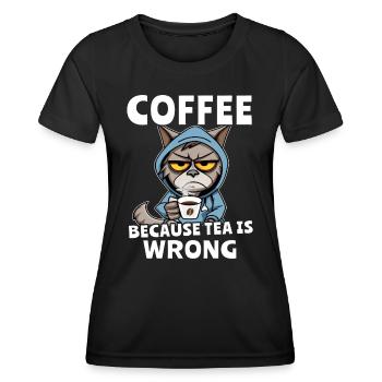 Kaffee Trinken Katze Tee - Frauen Funktions-T-Shirt - Schwarz - Vorne - AI Model Female 172 light (172cm)
