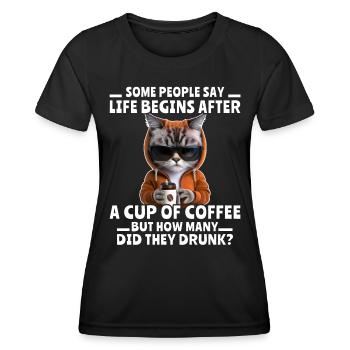 Coffee Cat Coffee Drinker - Women's Functional T-Shirt - black - Front - AI Model Female 172 light (172cm)