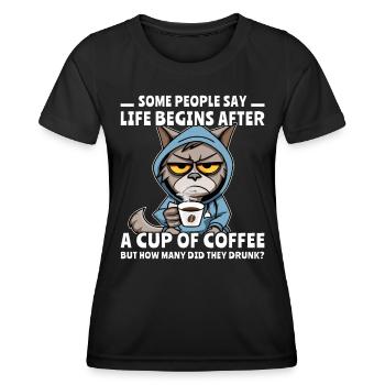 Coffee Cat Coffee Drinker - Women's Functional T-Shirt - black - Front - AI Model Female 172 light (172cm)