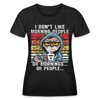 Morning People Cat Coffee - T-shirt sport Femme - noir - Devant - AI Model Female 172 light (172cm)