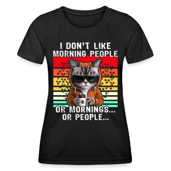 Morning People Cat Coffee - T-shirt sport Femme - noir - Devant - AI Model Female 172 light (172cm)