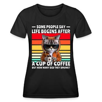 Retro Katze Kaffee - Frauen Funktions-T-Shirt - Schwarz - Vorne - AI Model Female 172 light (172cm)